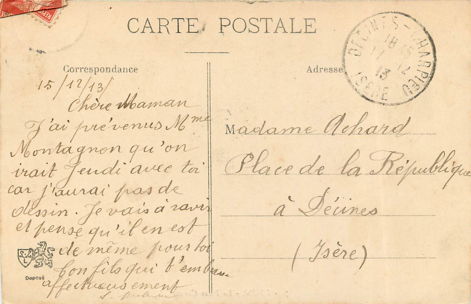 CPA Lyon La Place Carnot — Verso