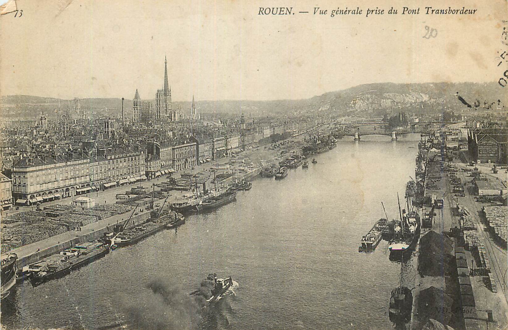 CPA Rouen Vue generale prise du Pont Transbordeur