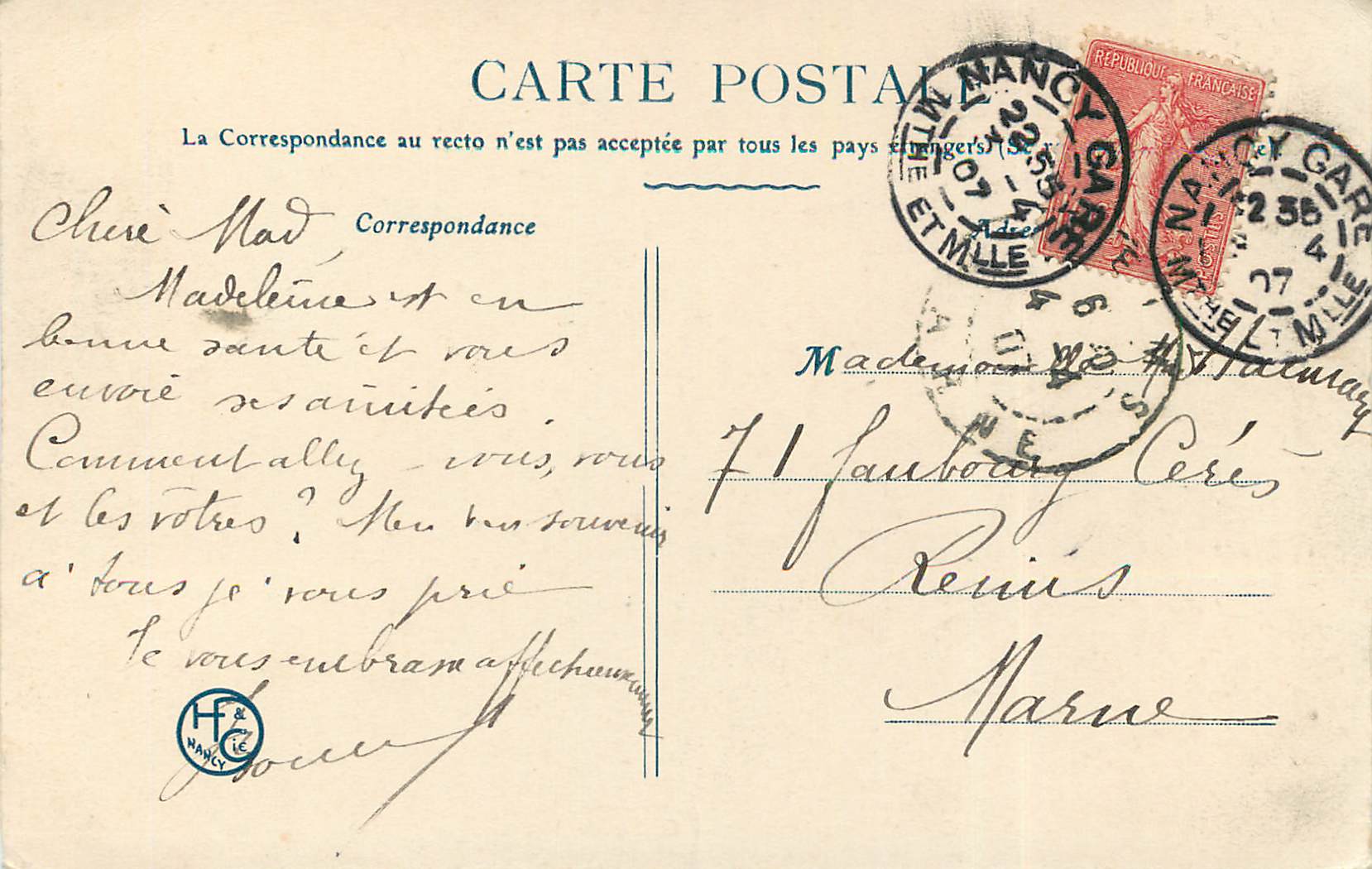 CPA Nancy Place Stanislas Grilles de Jean Lamour (1759) — Verso