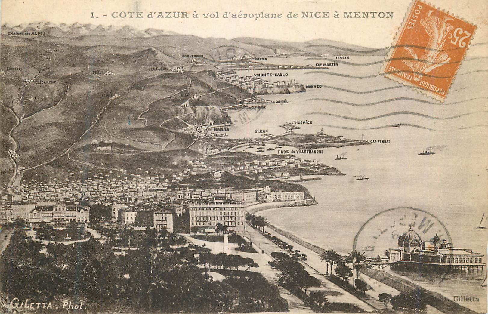 CPA Cote d'Azur a vol d'aeroplane de Nice a Menton