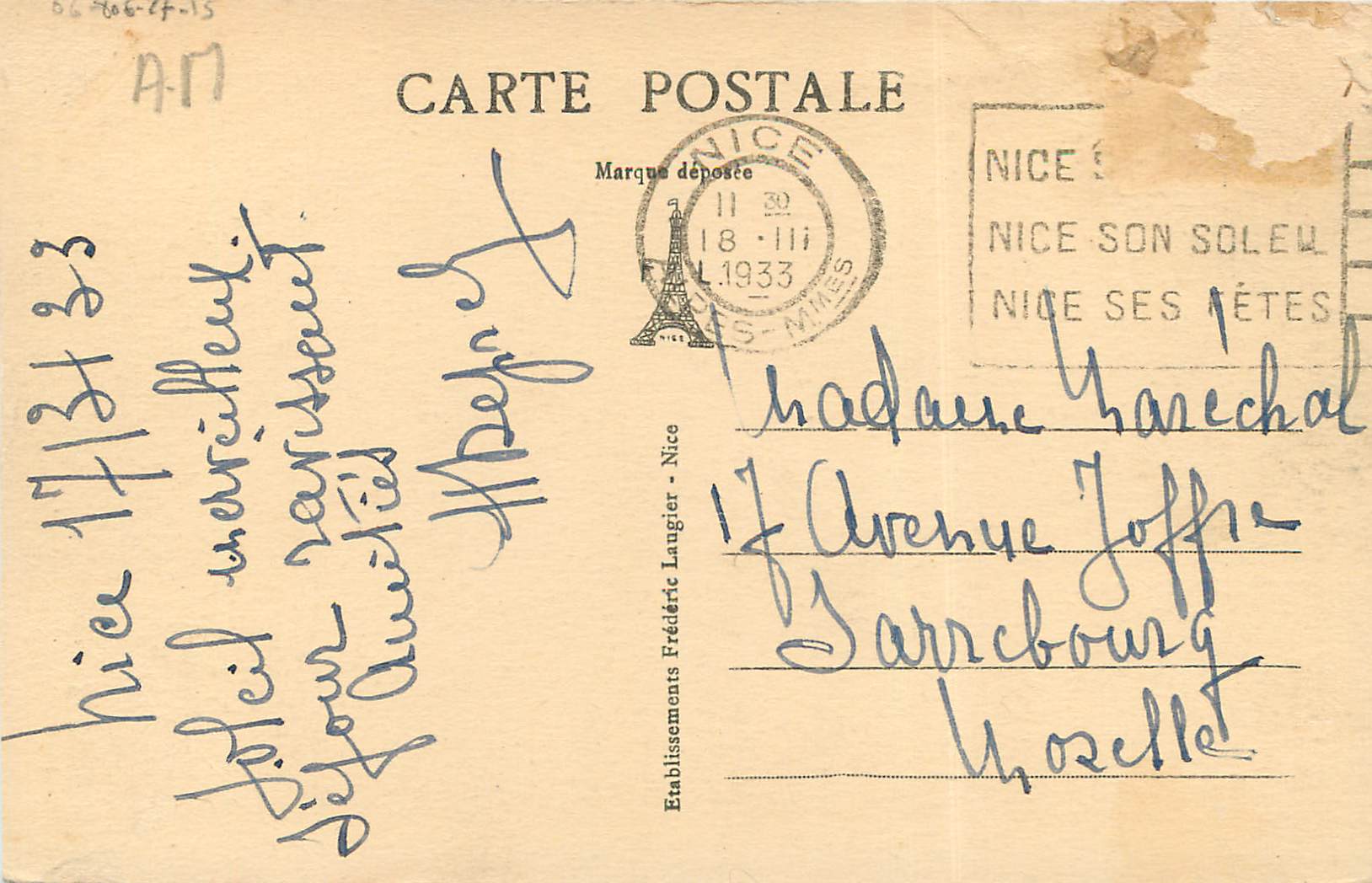 CPA Nice Vue generale prise du Mont Boron — Verso