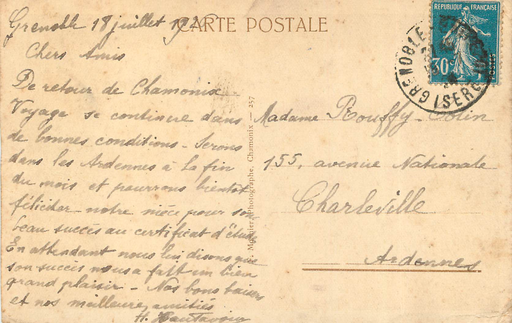 CPA Chamonix Aiguille du Dru — Verso