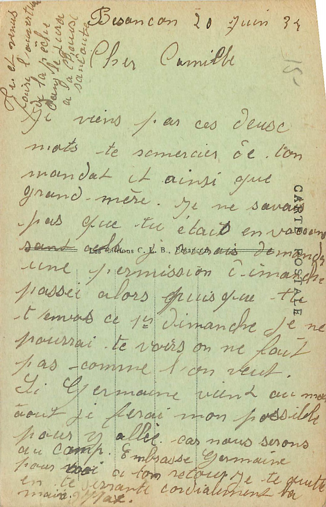 CPA Besancon-les-Bains L'Eglise de la Madeleine et le Pont Battant — Rückseite