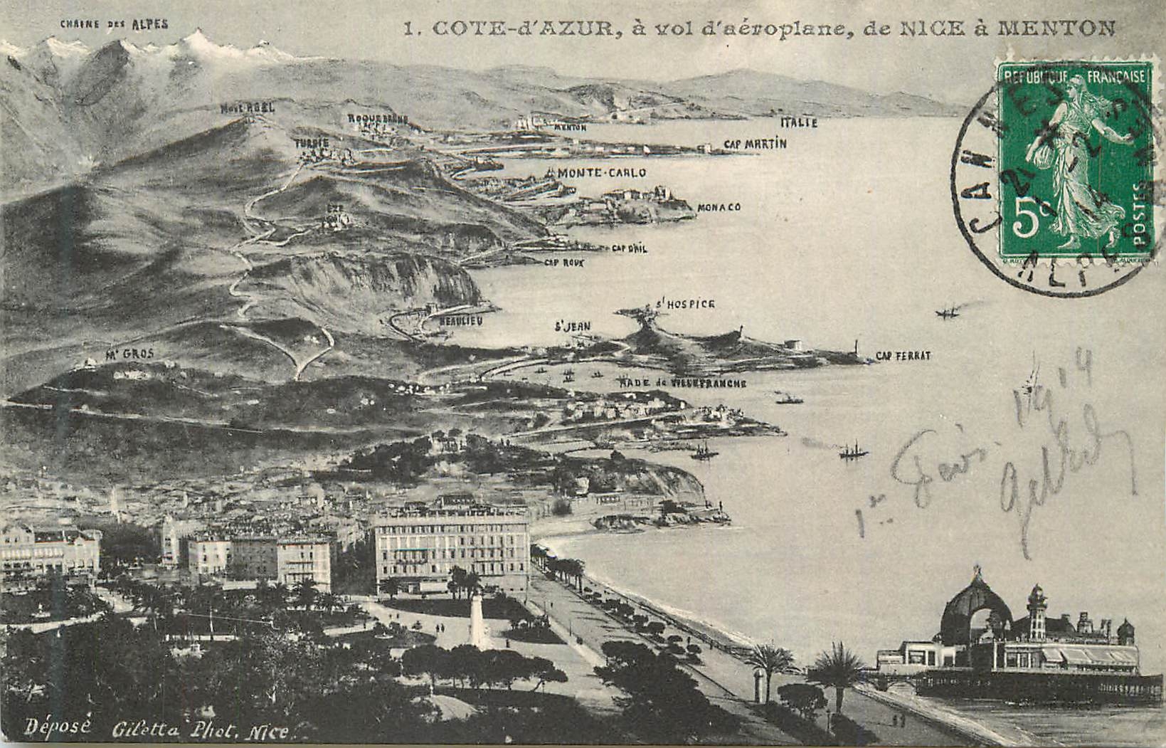 CPA Cote-d'Azur a vol d'aeroplane de Nice a Menton