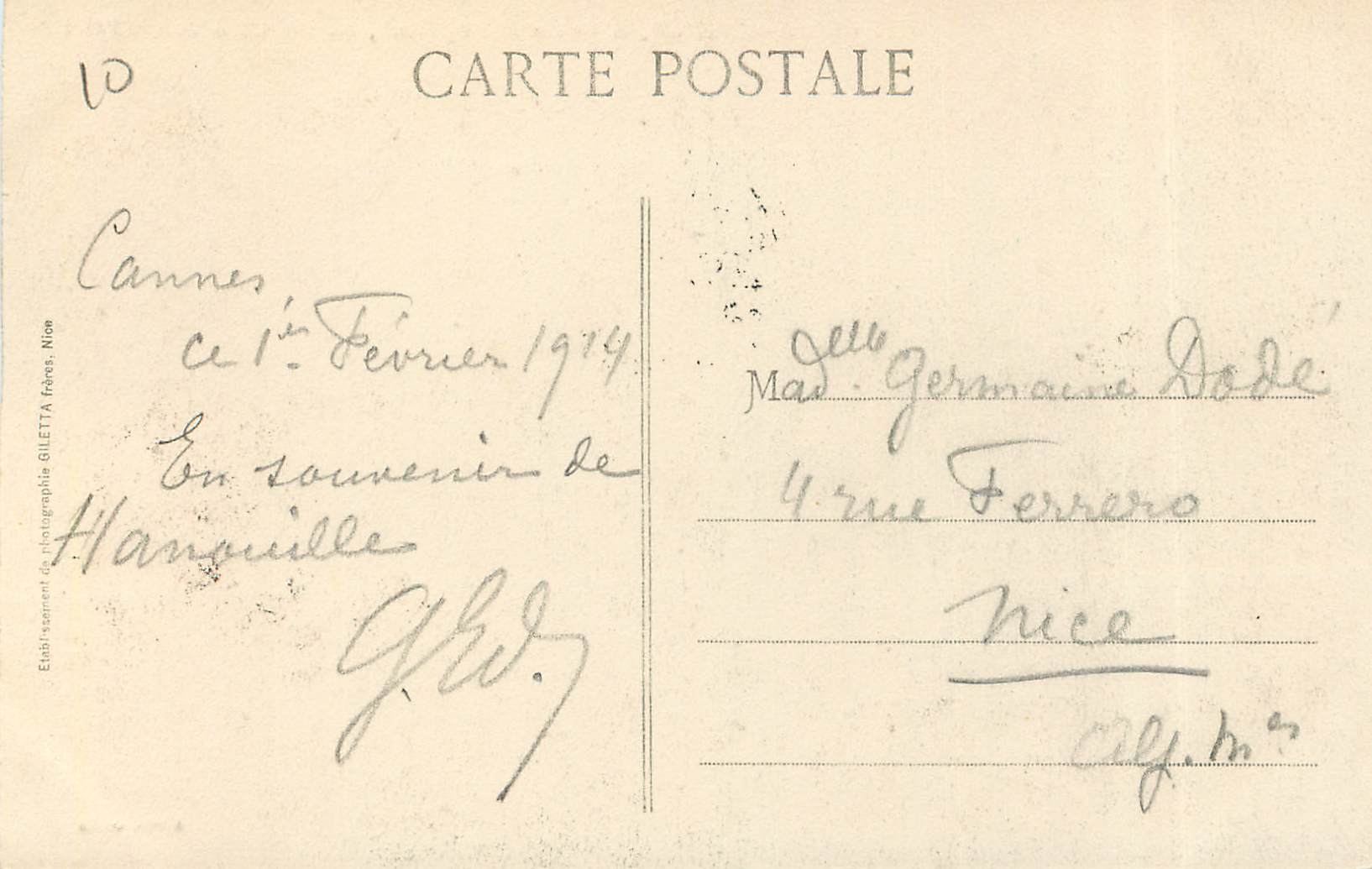 CPA Cote-d'Azur a vol d'aeroplane de Nice a Menton — Rückseite