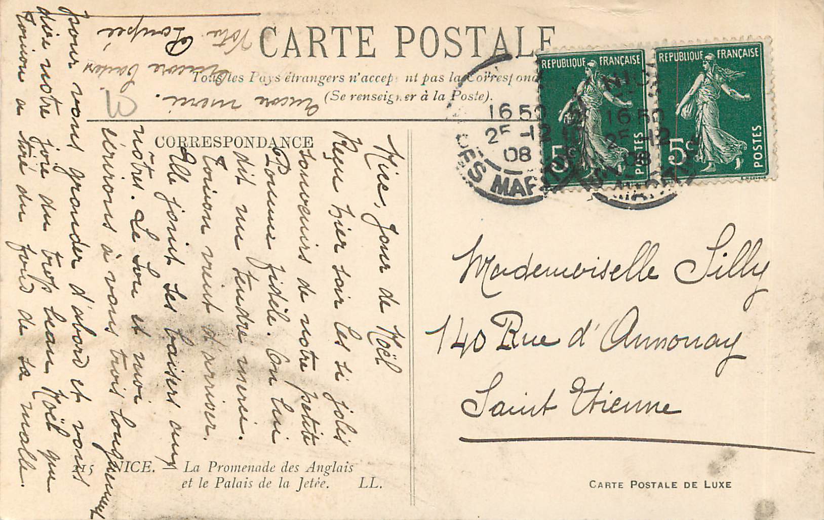 CPA Nice La Promenade des Anglais et le Palais de la Jetee — Rückseite