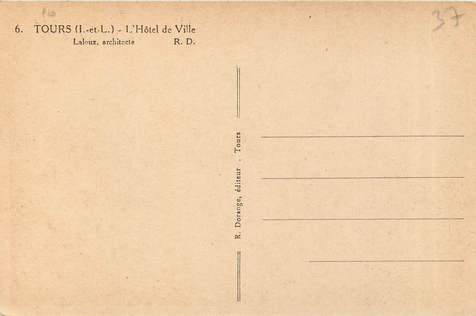 CPA Tours L'Hotel de Ville (Laloux arch) — Rückseite