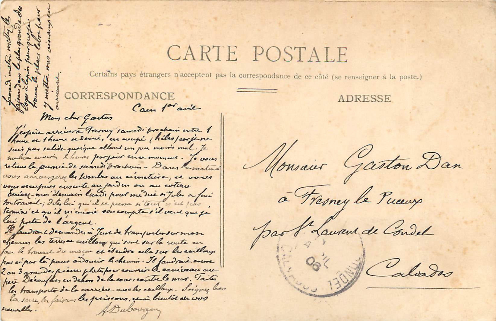CPA Caen L'Hotel Dieu — Verso