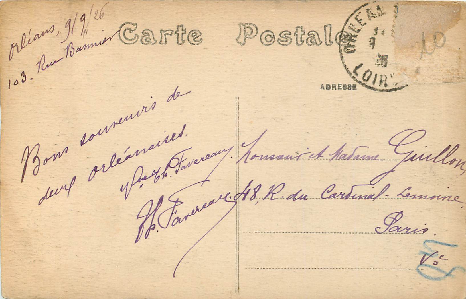 CPA Orleans Le Palais de Justice — Verso