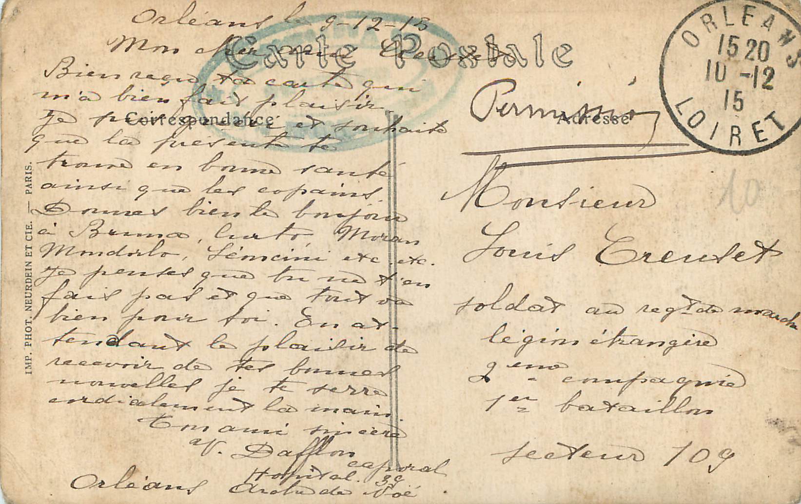CPA Orleans Le Palais de Justice — Verso