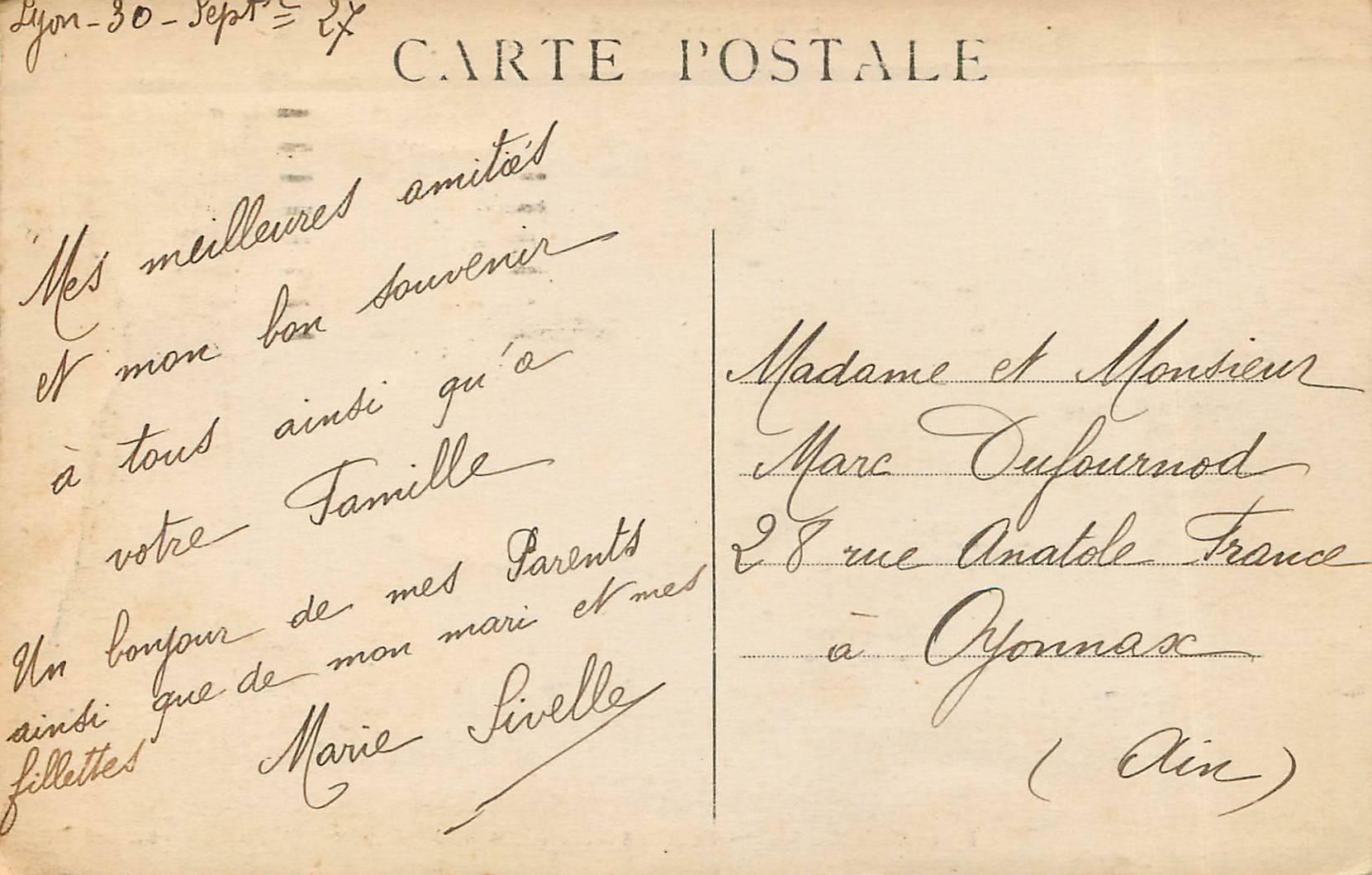 CPA Lyon Place de la Comedie Hotel de Ville (cote Est) — Verso