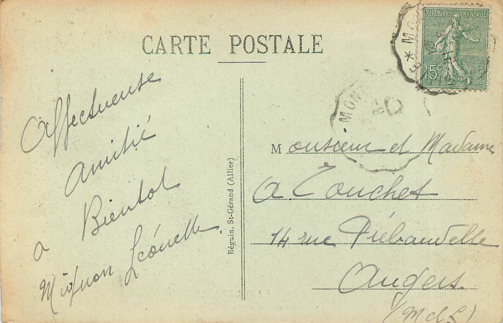 CPA La Bourboule Le Casino et le Plateau de Charlannes — Rückseite
