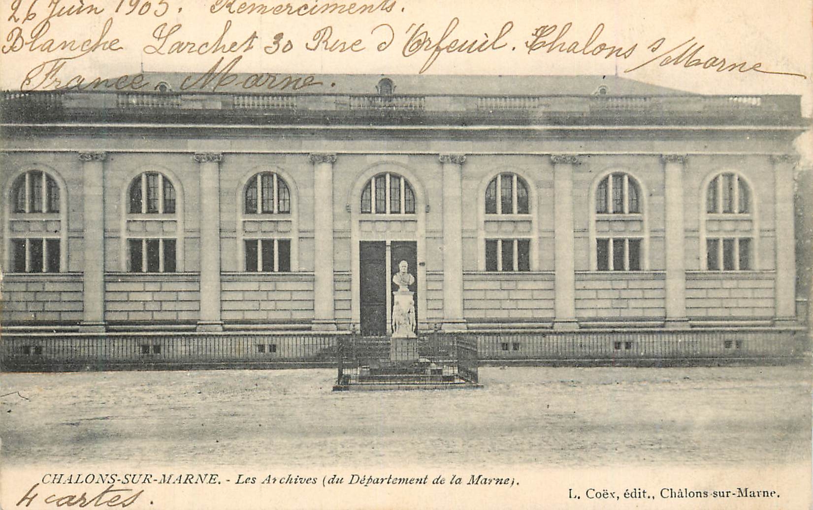 Chalons-sur-Marne — Les Archives (du Département de la Marne) — L. Coëx, édit., Châlons-sur-Marne