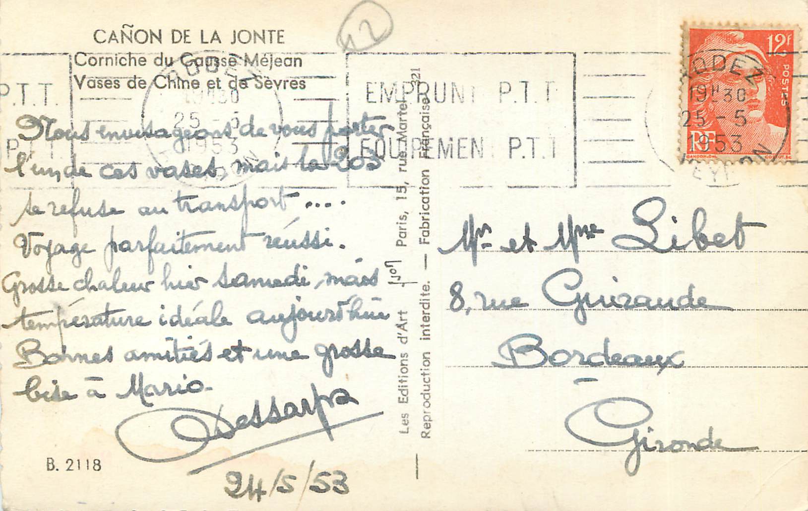 CPM Canon de la Jonte Corniche du Gausse Mejean  — Rückseite