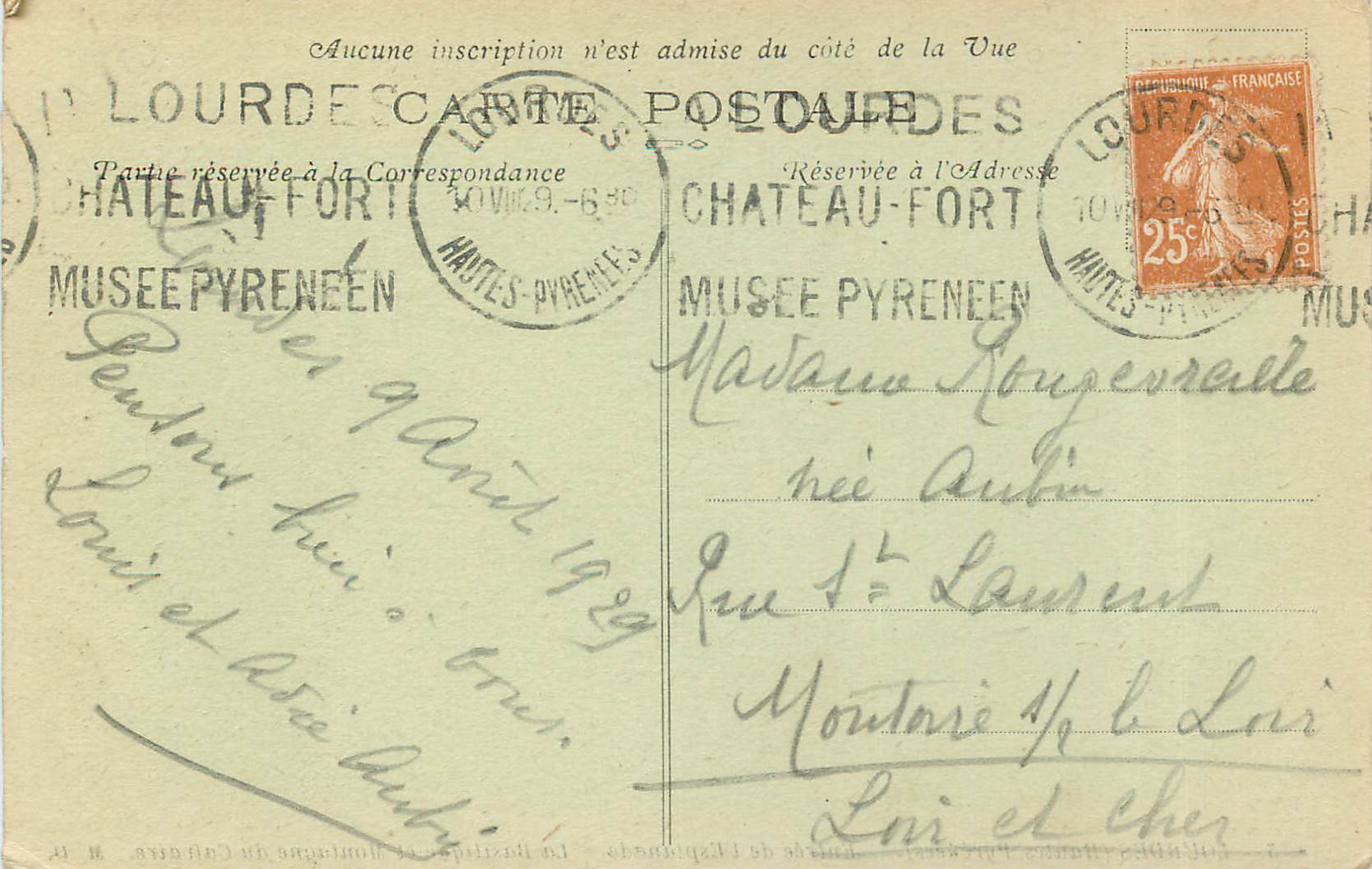 CPA Lourdes Hautes Pyrenees Entree de l Esplanade La Basilique et Montagne du Calvaire  — Verso
