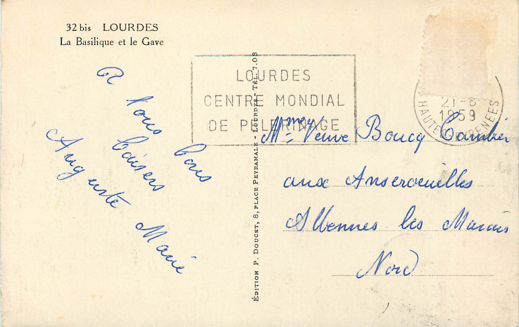 CPA Lourdes La Basilique et le Gave  — Verso