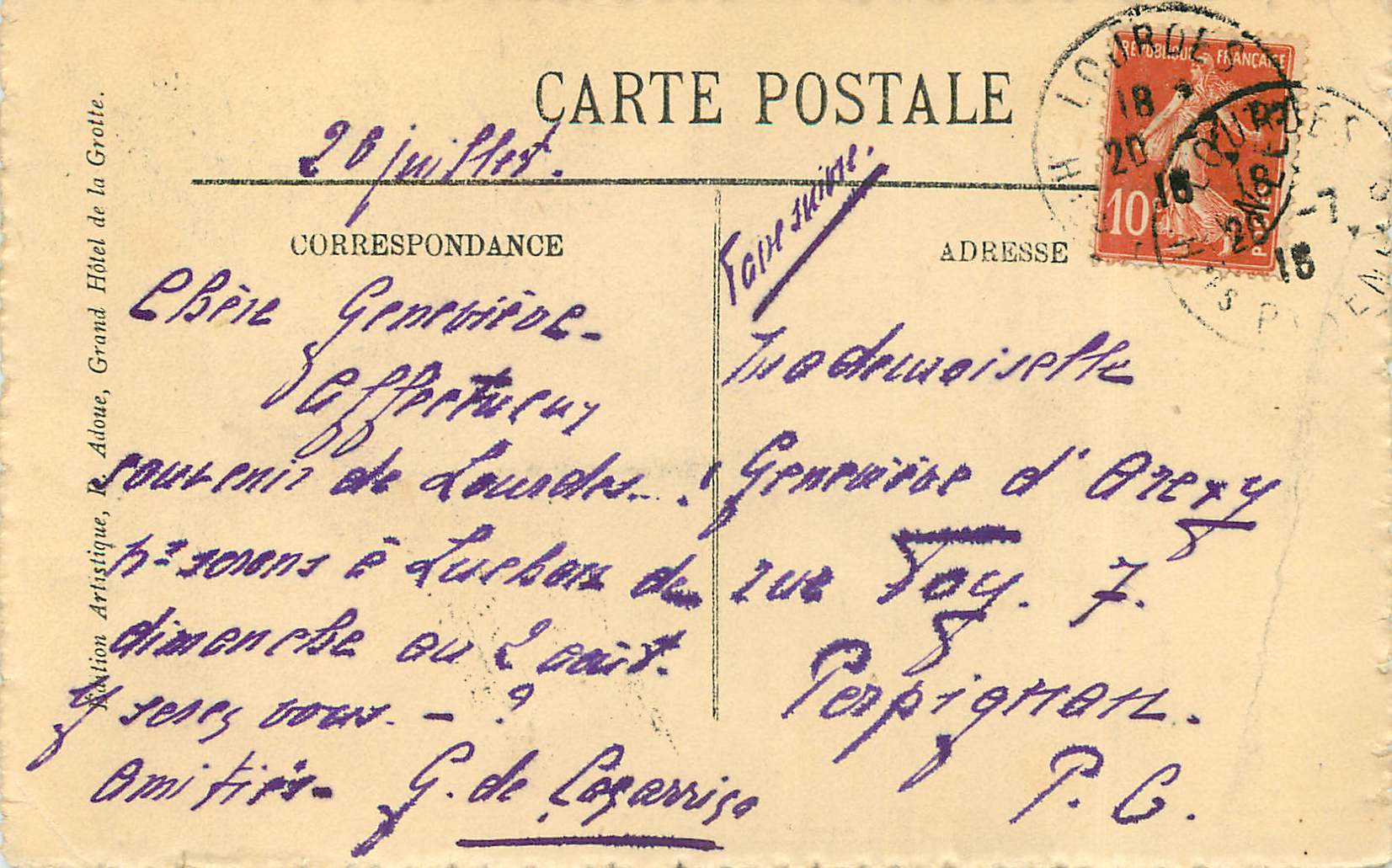 CPA Lourdes La Basilique  — Rückseite
