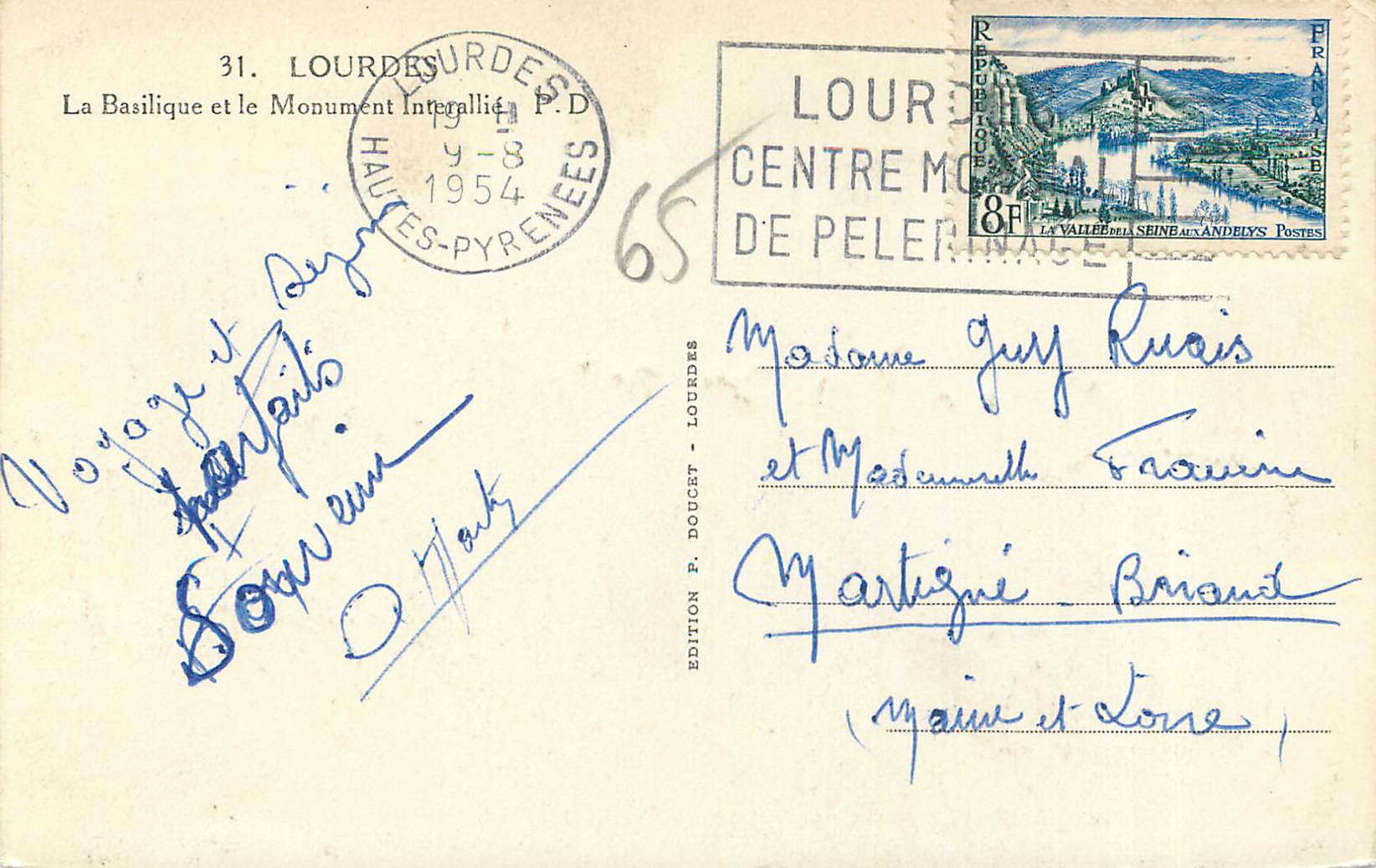 CPA Lourdes La Basilique et le Monument Interallie  — Verso