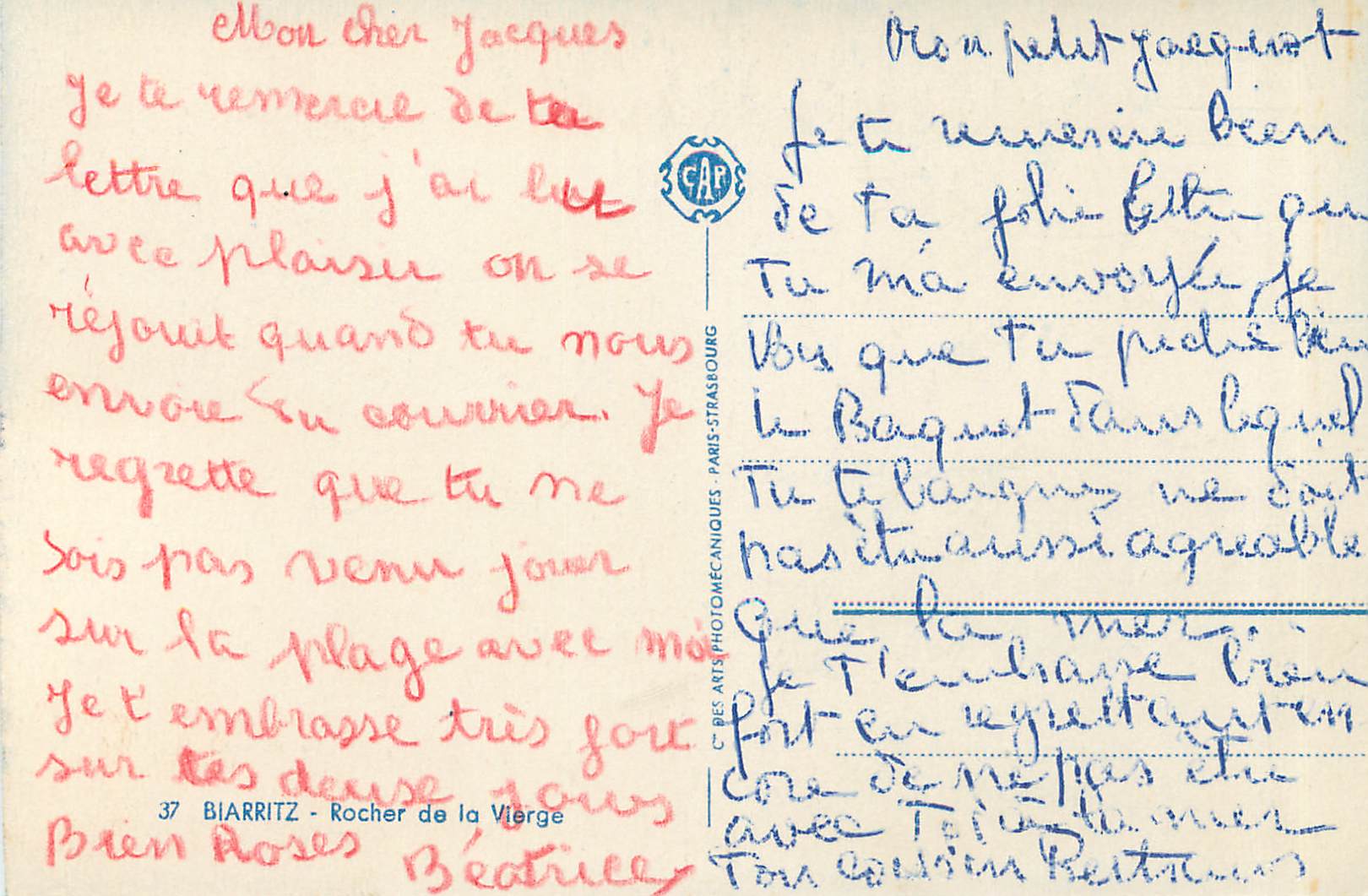 CPA Biarritz Rocher de la Vierge  — Rückseite