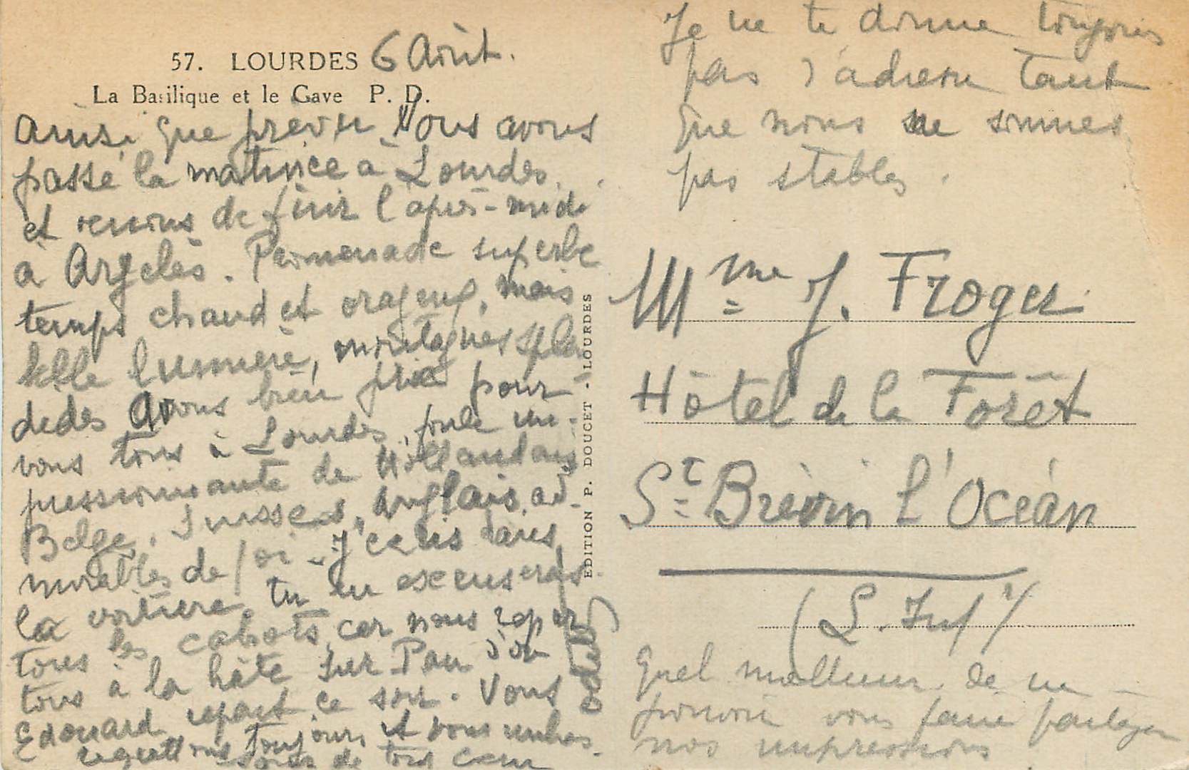 CPA Lourdes La Basilique et le Gave  — Verso