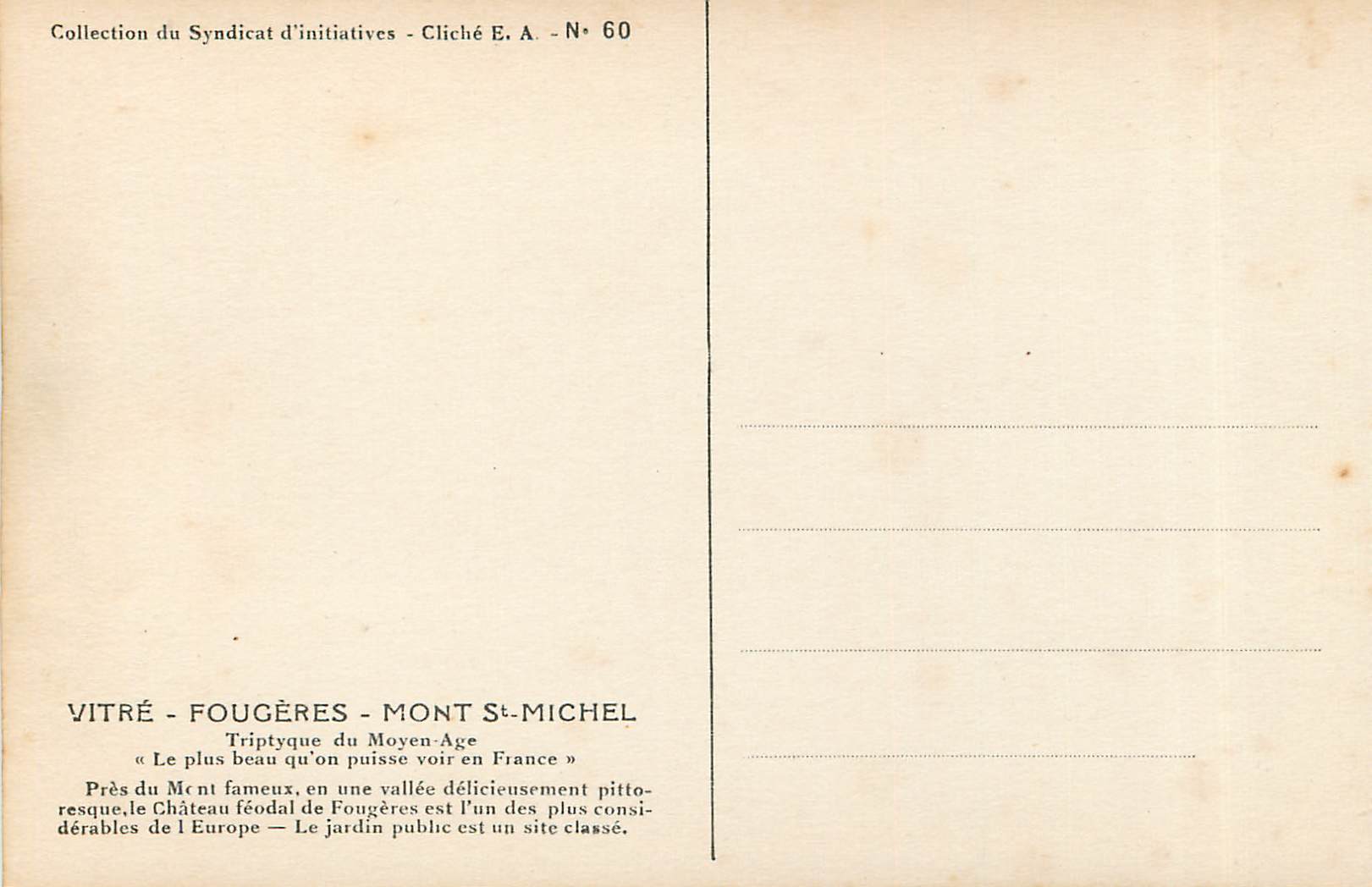 Fougères — au milieu des dangereux escarpements des roches de S'-Sulpice — Balzac 'Les Chouans' — Verso