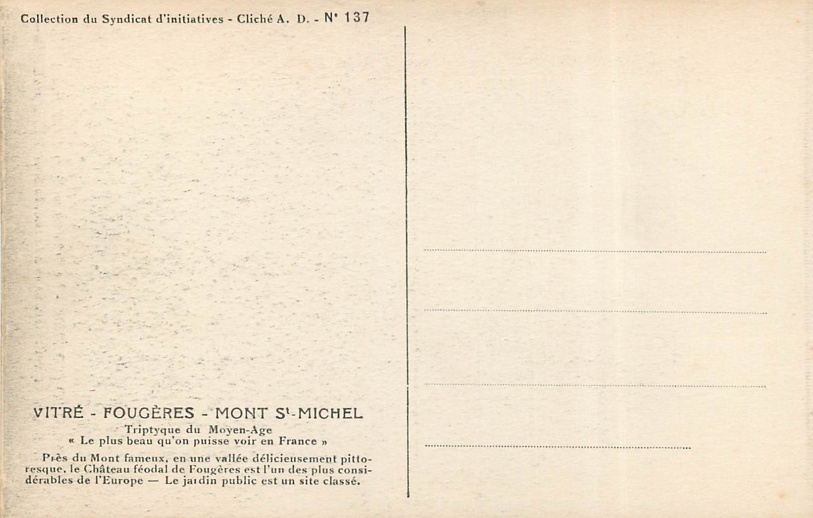 CPA Chateau de Fougeres La Poterne ou Tour d Amboise  — Verso