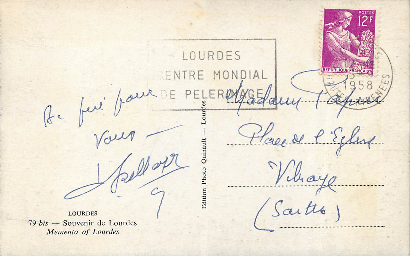CPA Lourdes Souvenir de Lourdes  — Verso