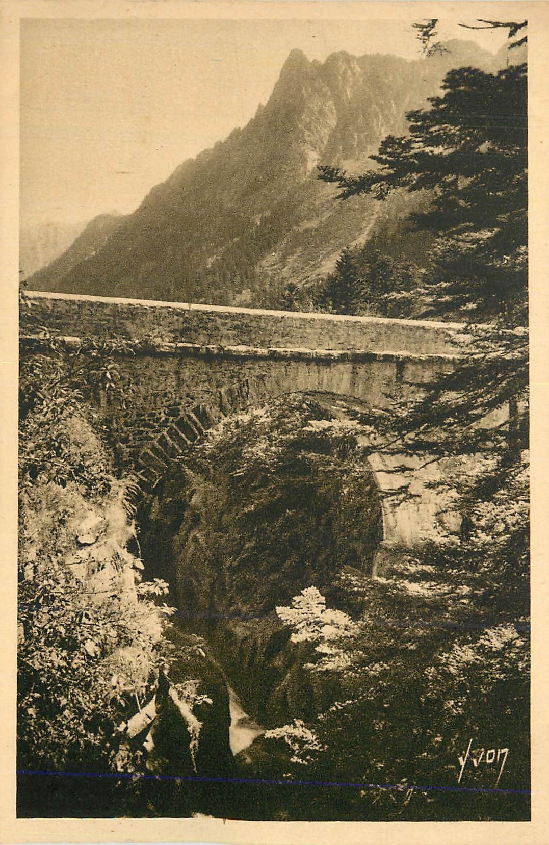 Le Pont d'Espagne (Htés-Pyr.) au confluent des Gaves de Gaube et de Marcadau — Éditions d'Art YVON, n°75 Collection Pyrénées