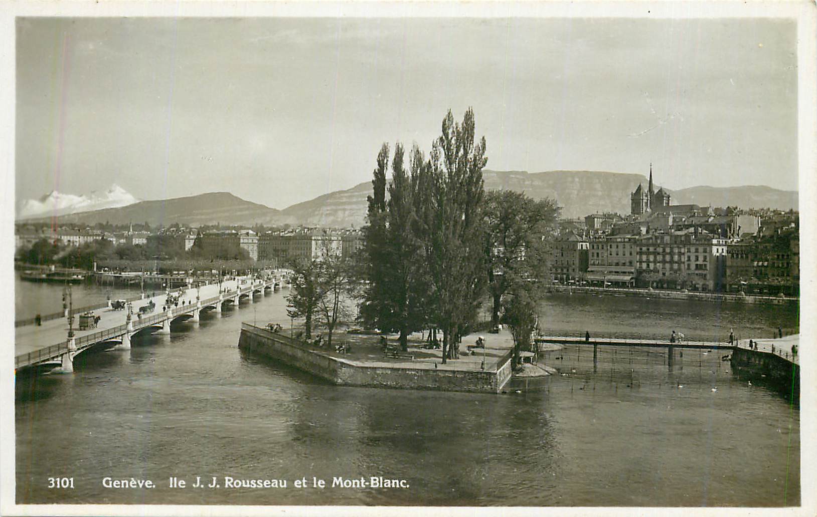 CPM Geneve Ile JJ Rousseau et le Mont Blanc 