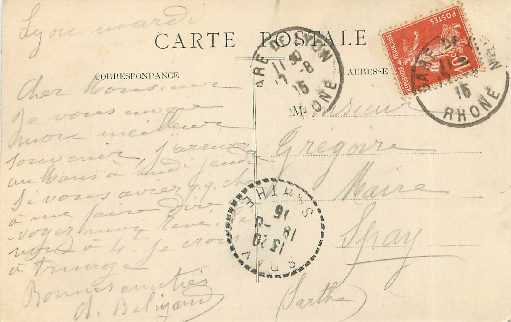 CPA Lyon Pont du Palais de Justice et Coteau de Fourviere  — Verso