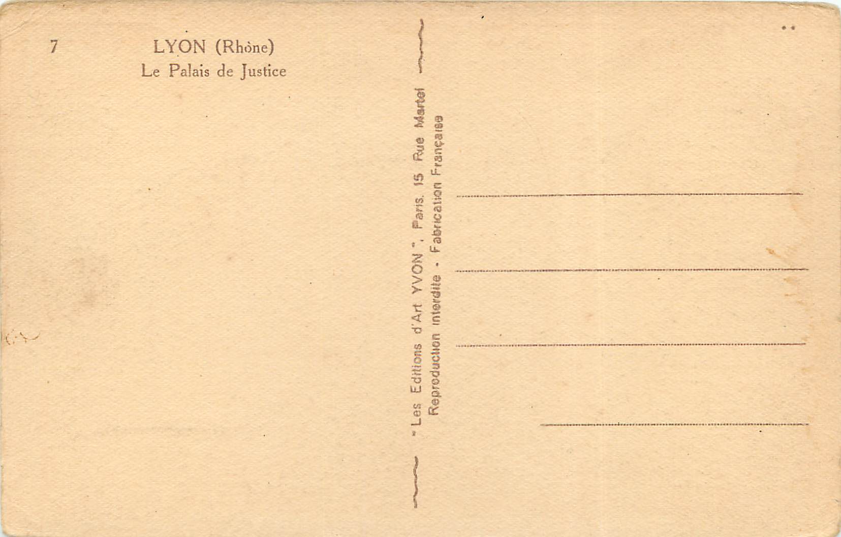 CPA Lyon Rhone Le Palais de Justice  — Rückseite