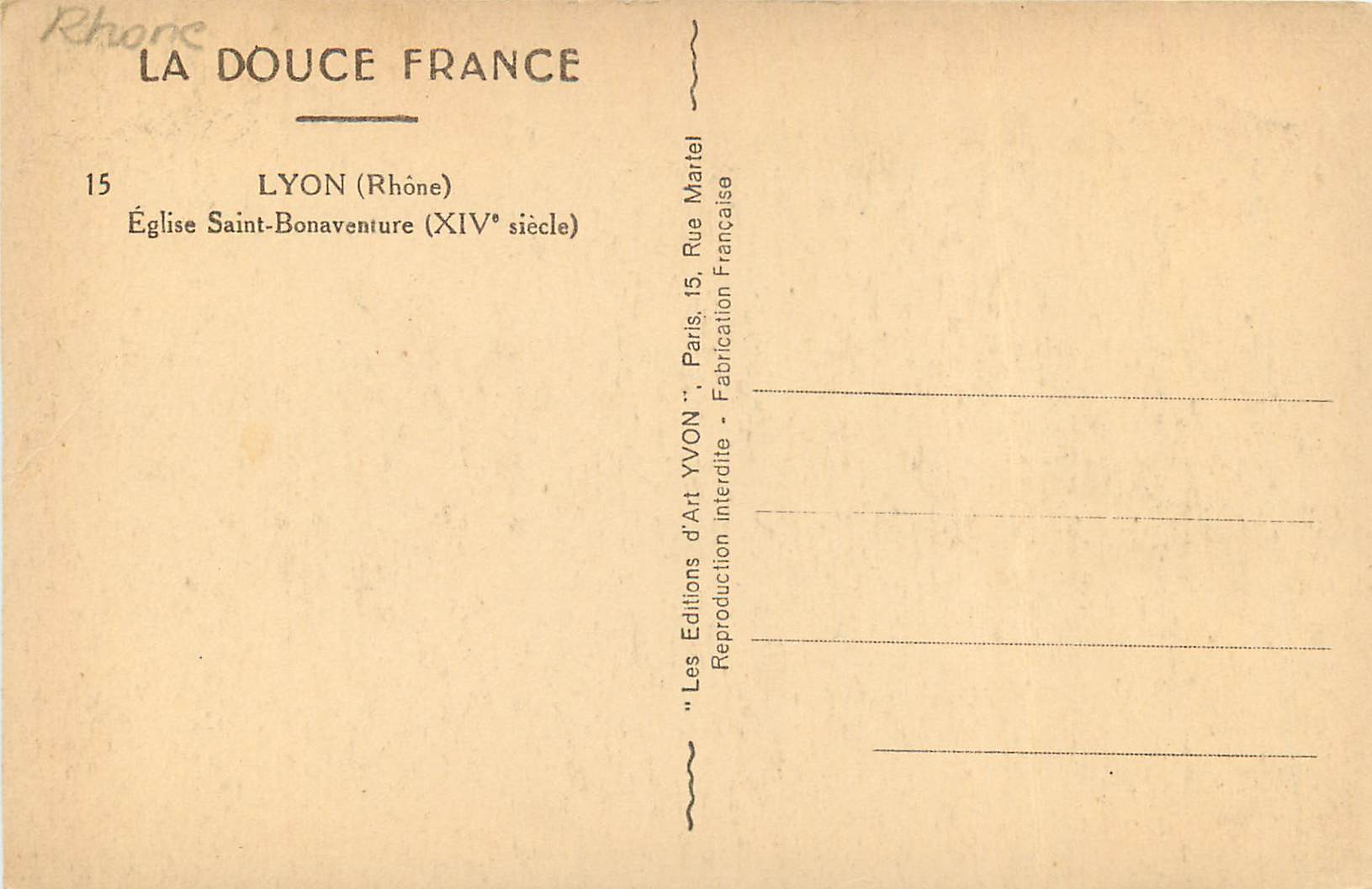CPA Lyon Rhone Eglise Saint Bonaventure  — Rückseite
