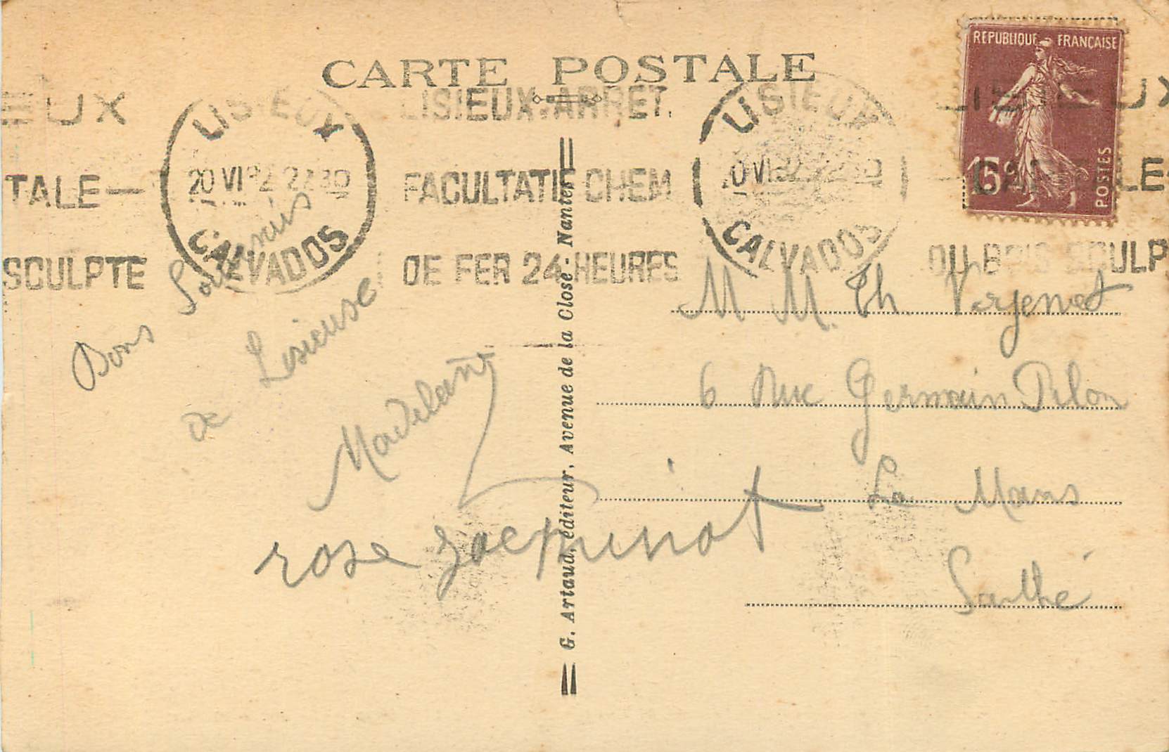 Lisieux — Vue générale de la Chapelle du Carmel et de la Salle des Souvenirs — Éditeur non identifié, n° 69 — Rückseite