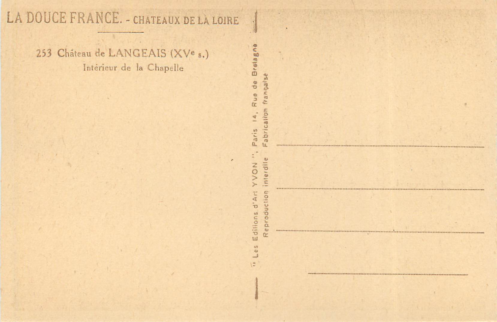 CPA Chateau de Langeais Interieur de la Chapelle  — Rückseite