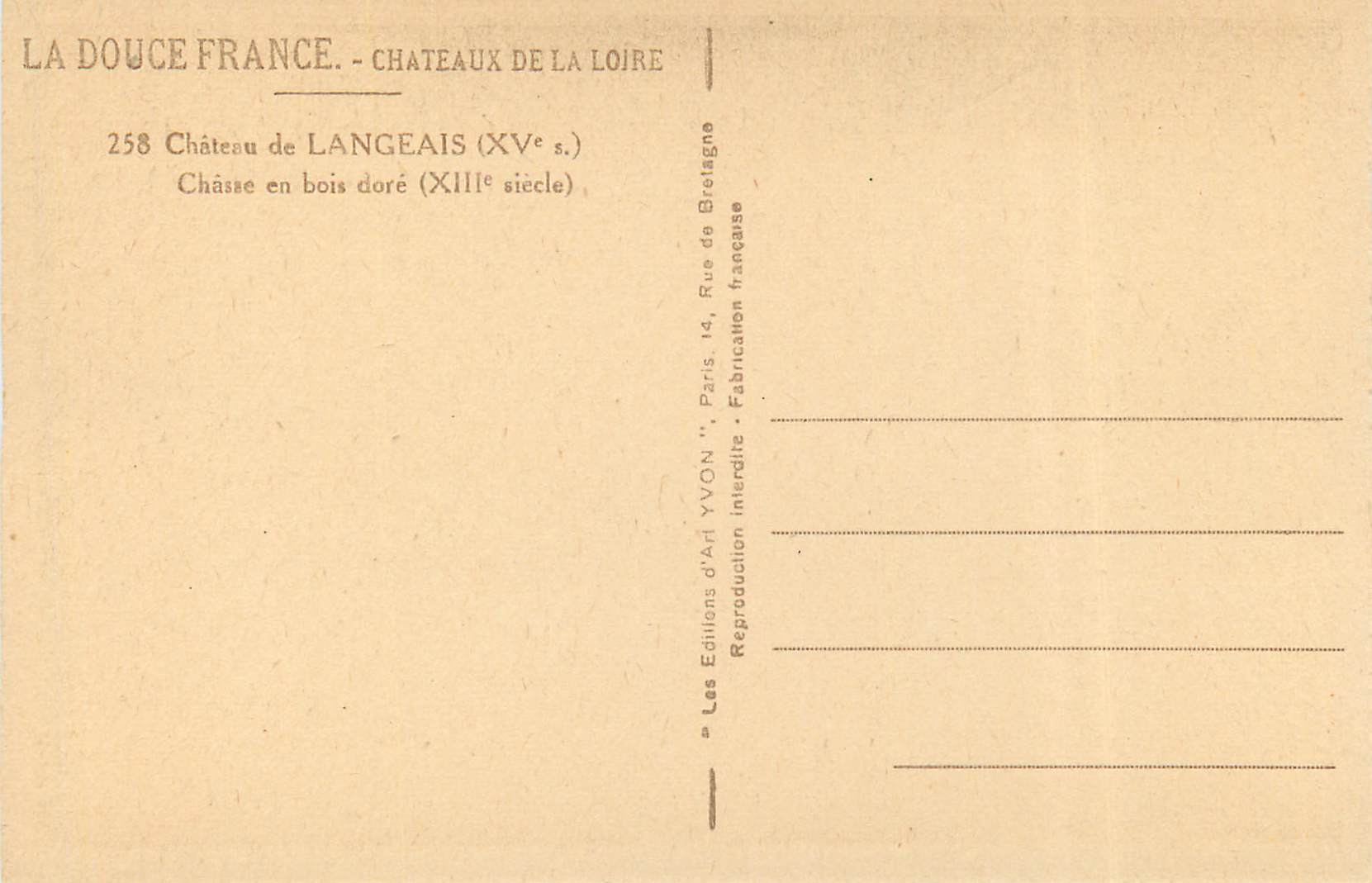 CPA Chateau de Langeais Chasse en  bois dore  — Verso