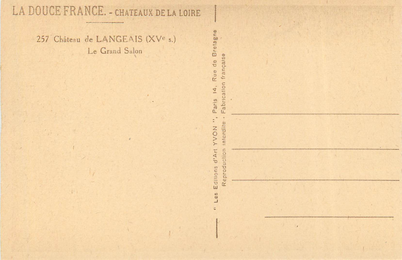 CPA Chateau de Langeais Le Grand Salon  — Verso