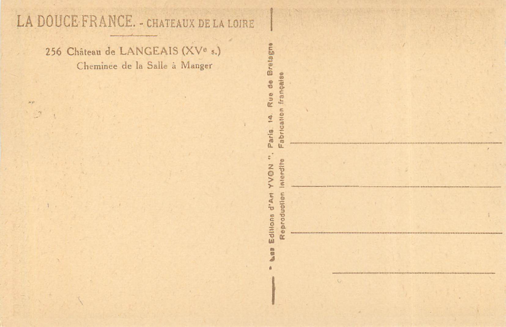 CPA Chateau de Langeais Cheminee de la Salle a Manger  — Verso