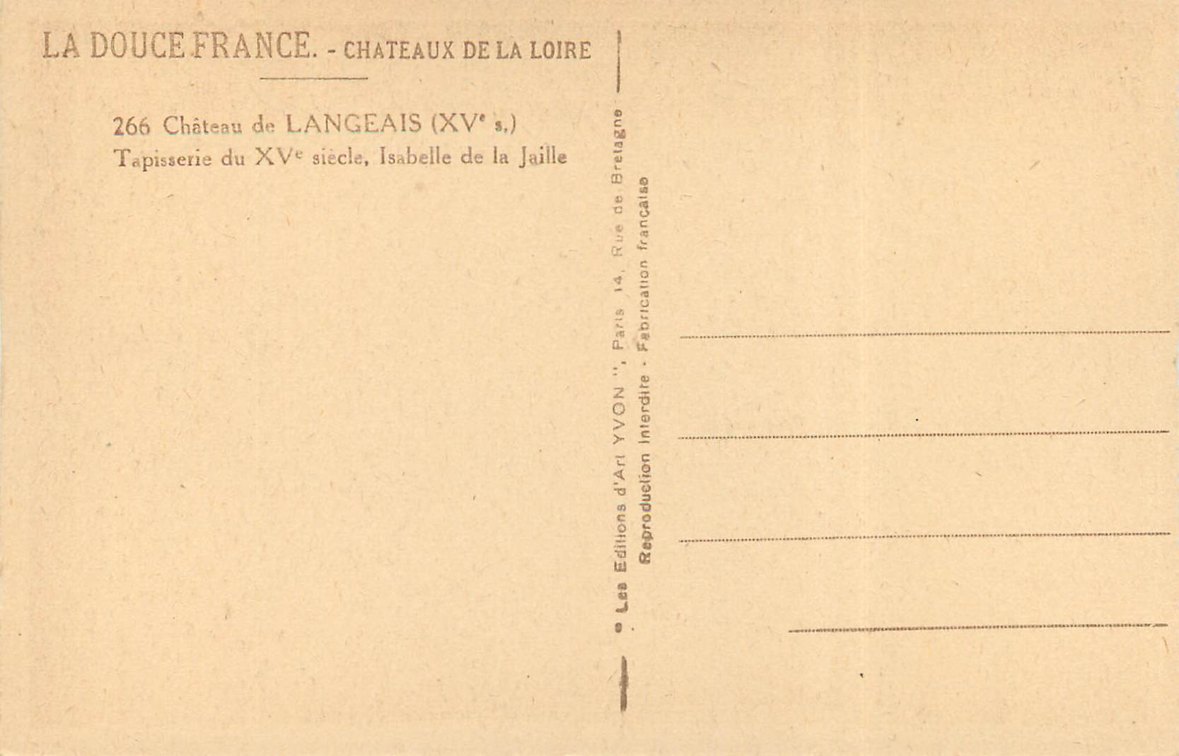 CPA Chateau de Langeais Tapisserie du XV siecle Isabelle de la Jaille  — Verso