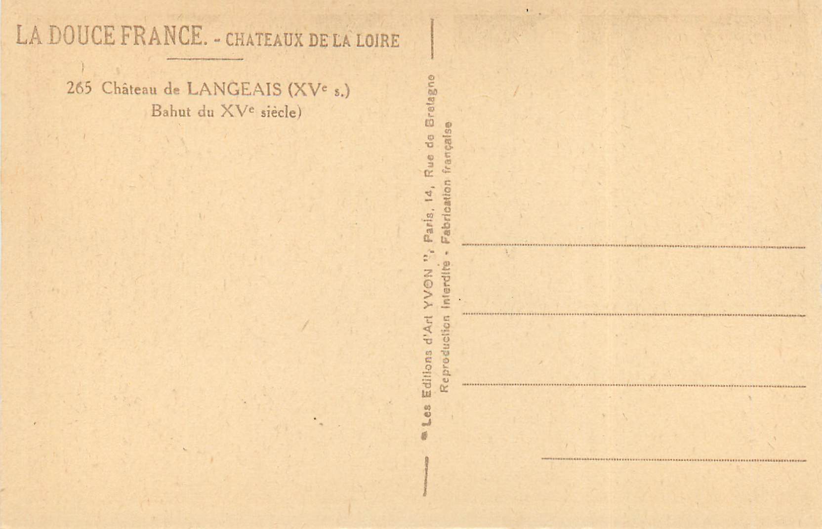 CPA Chateau de Langeais Bahut du XV siecle  — Rückseite