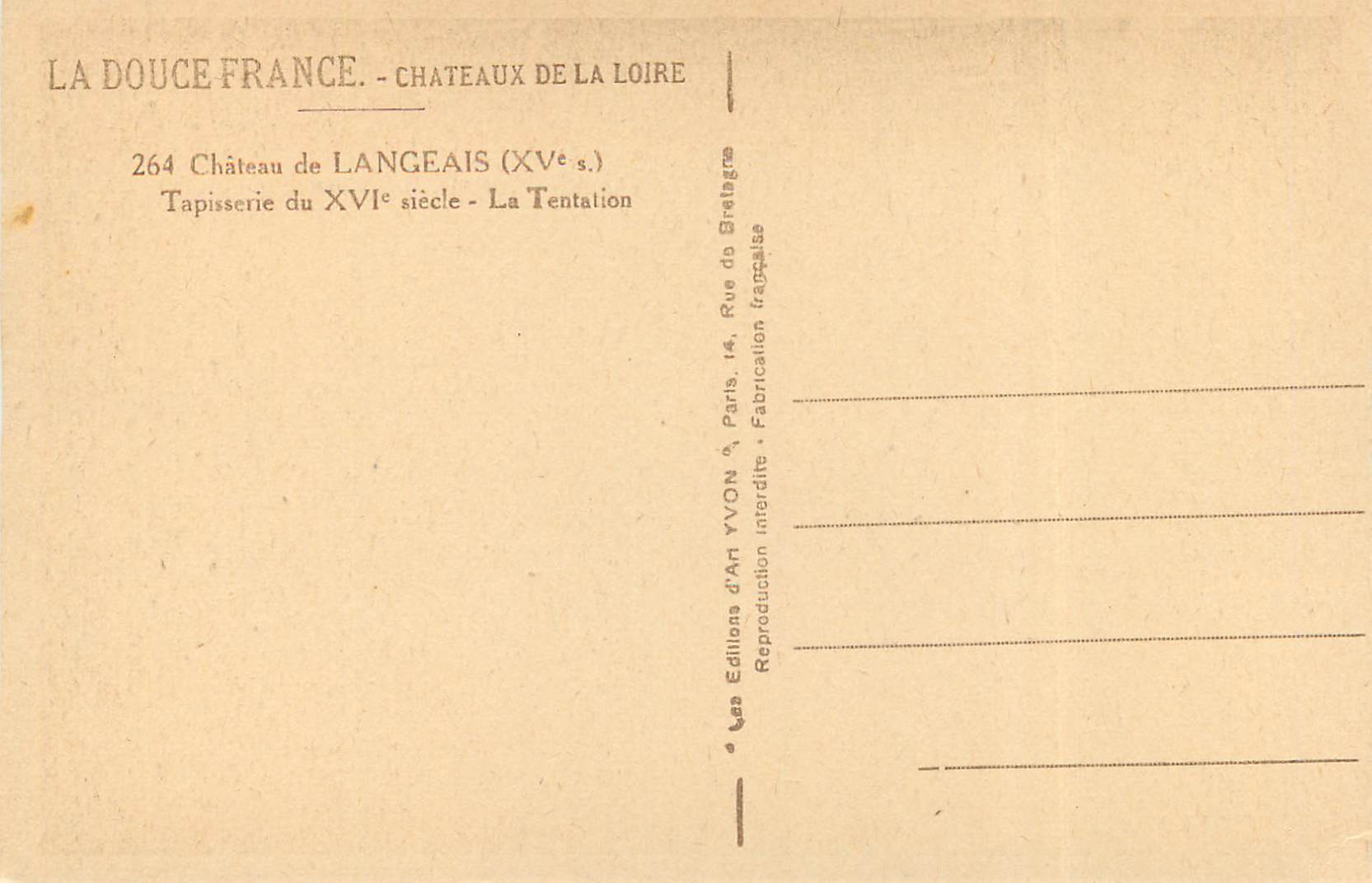 CPA Chateau de Langeais Tapisserie du XVI siecle La Tentation  — Verso