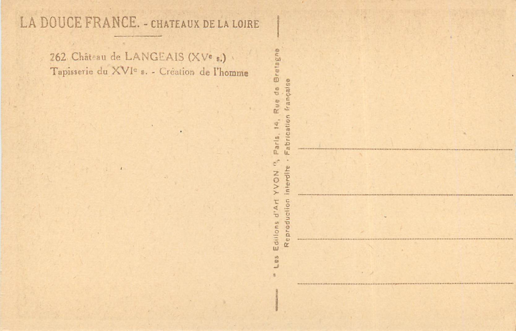 CPA Chateau de Langeais Tapisserie du XVI Creation de l homme  — Verso