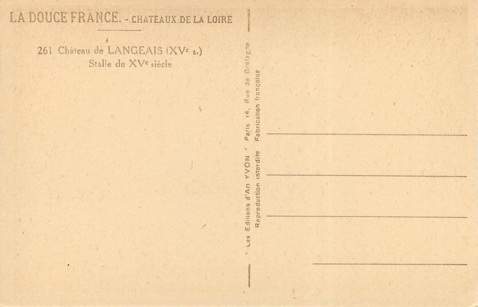 CPA Chateau de Langeais Stalle du XV siecle  — Rückseite