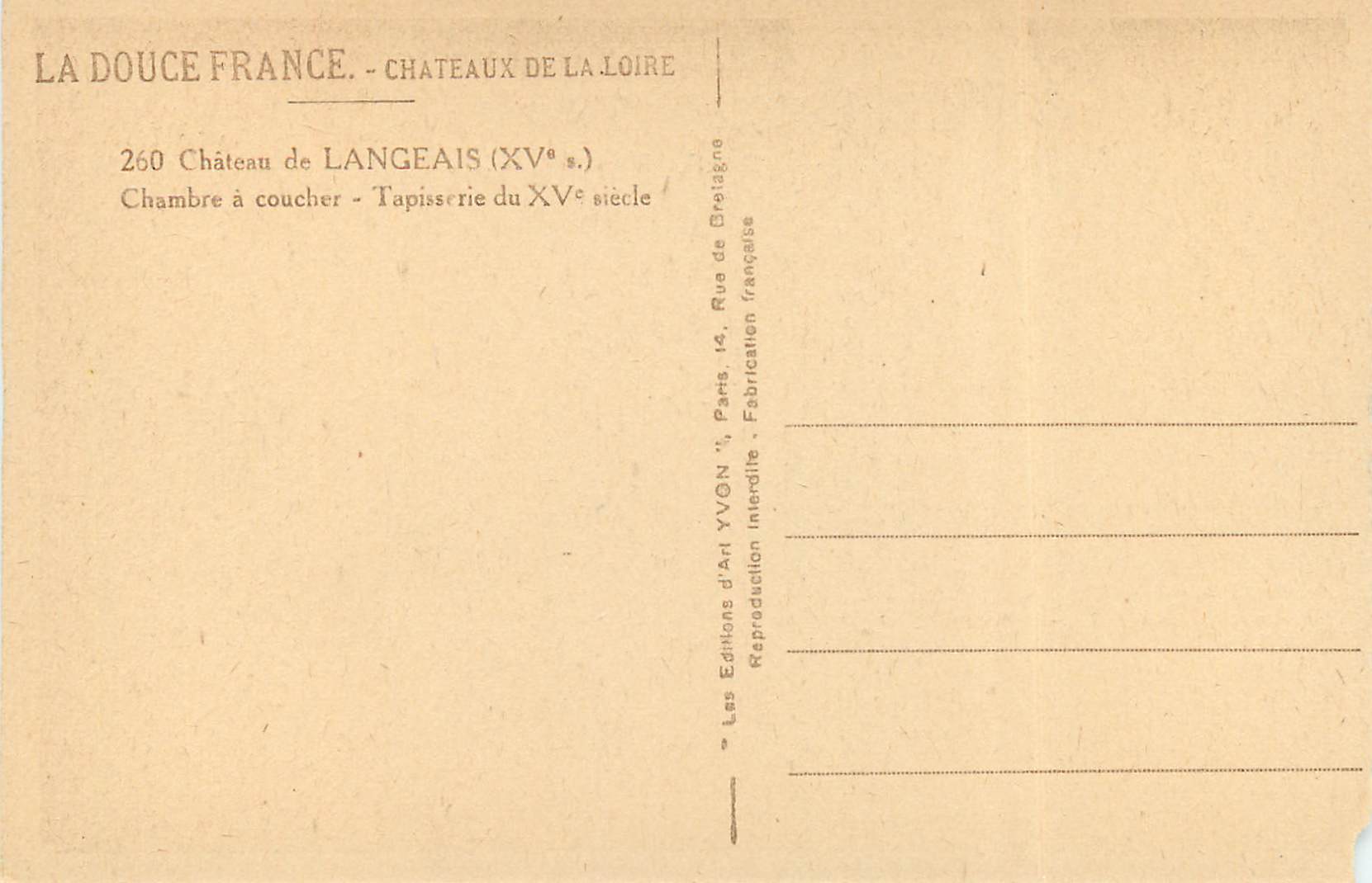 CPA Chateau de Langeais Chambre a coucher  — Rückseite