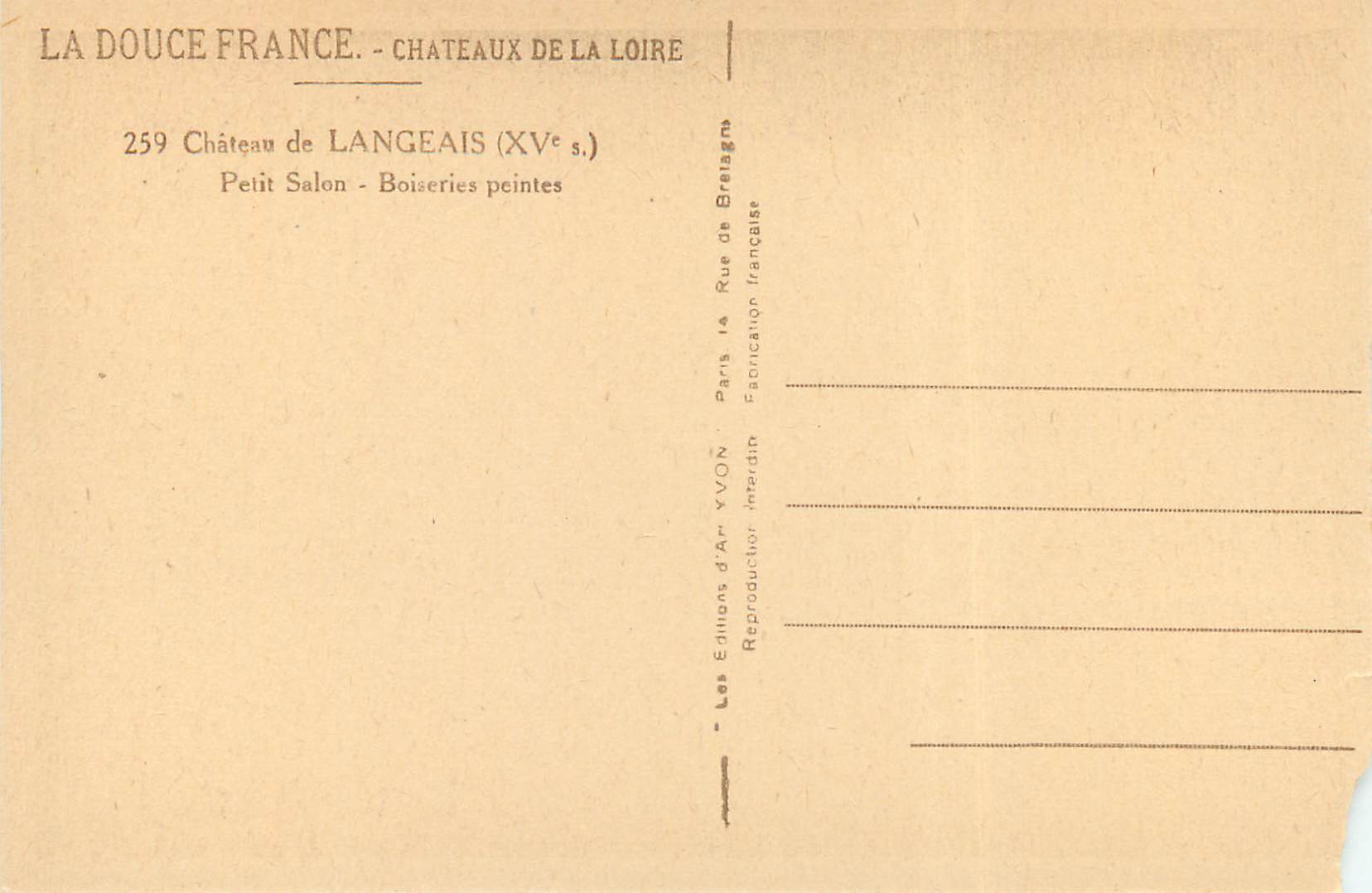 CPA Chateau de Langeais Petit Salon Boiseries peintes  — Rückseite