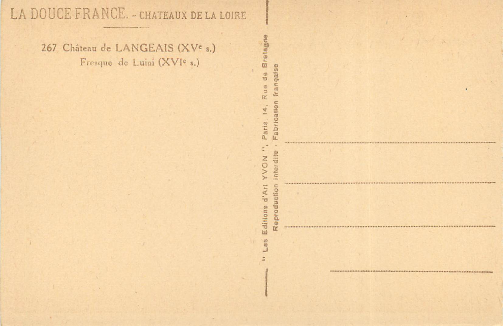 CPA Chateau de Langeais Fresque de Luini  — Verso