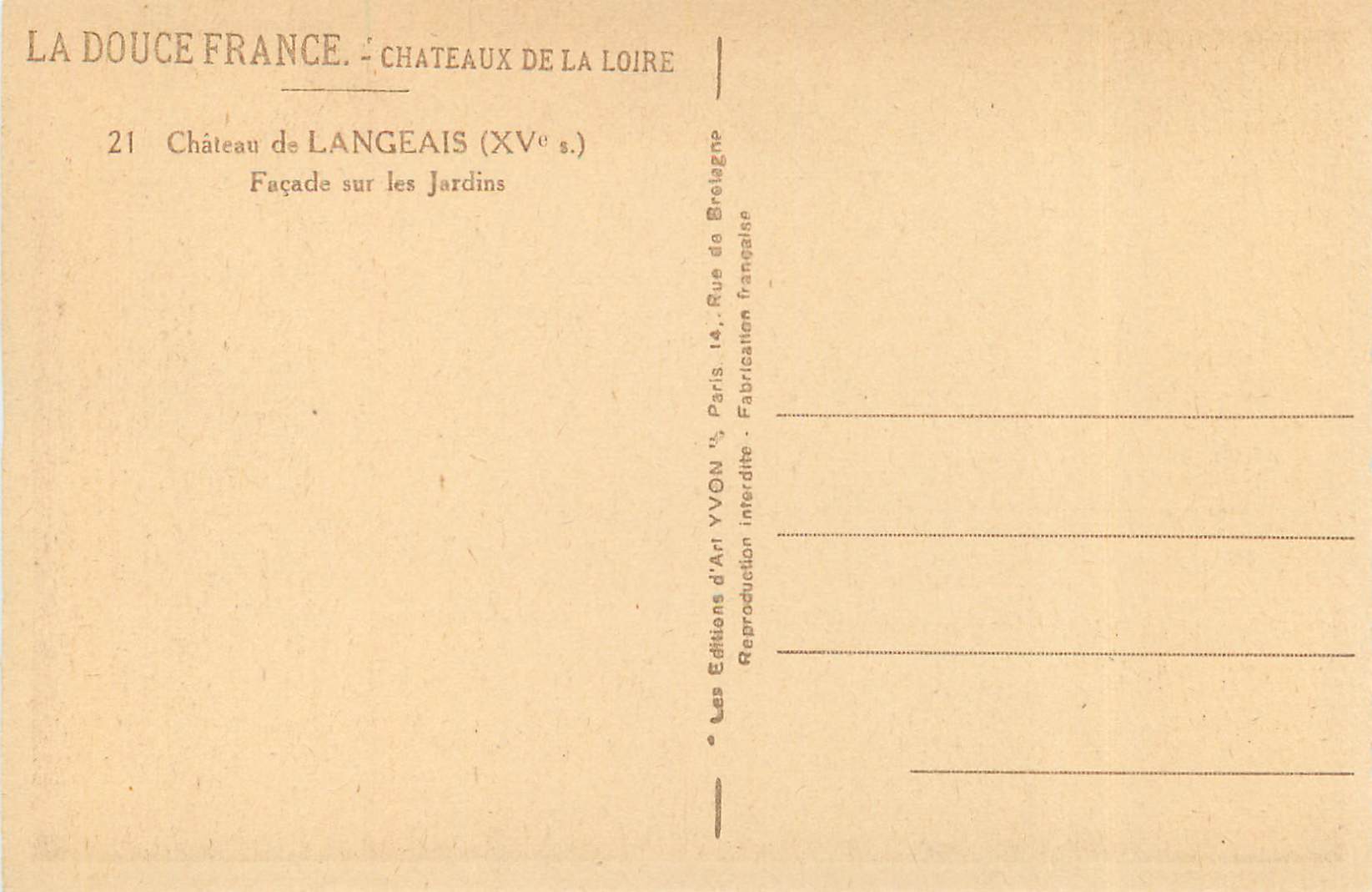 CPA Chateau de Langeais Facade sur les Jardins  — Rückseite