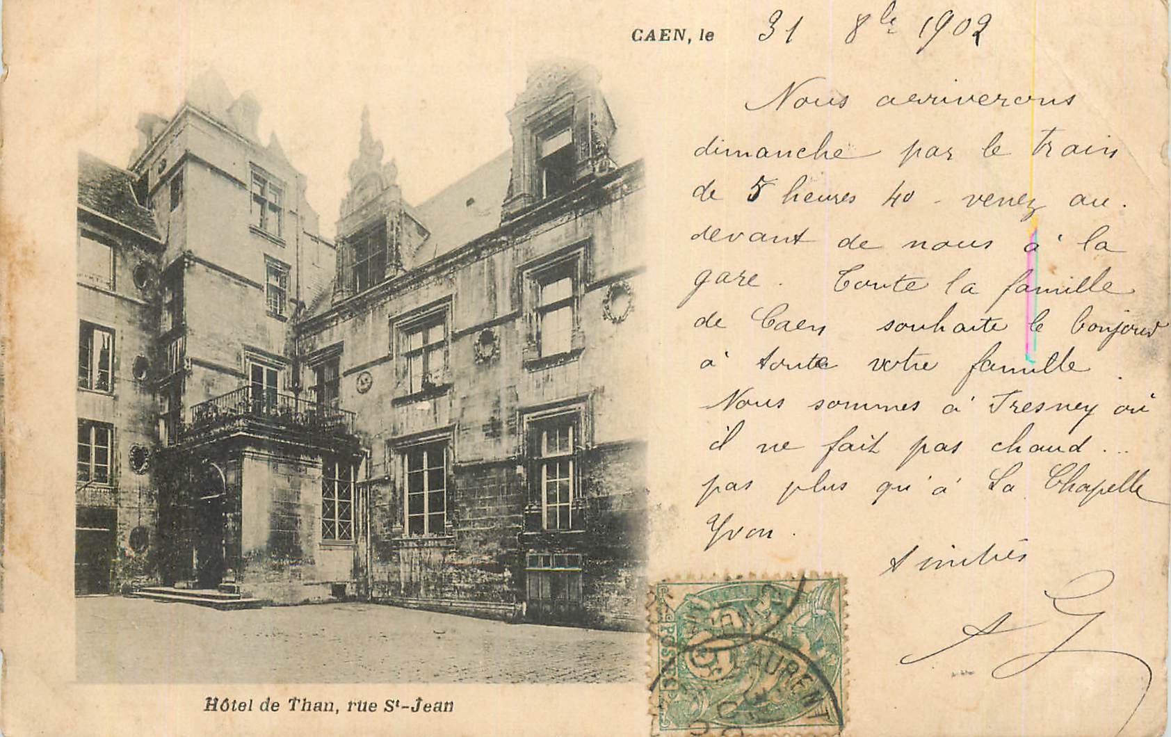 CPA Caen Hotel de Than rue St Jean (carte 1900)