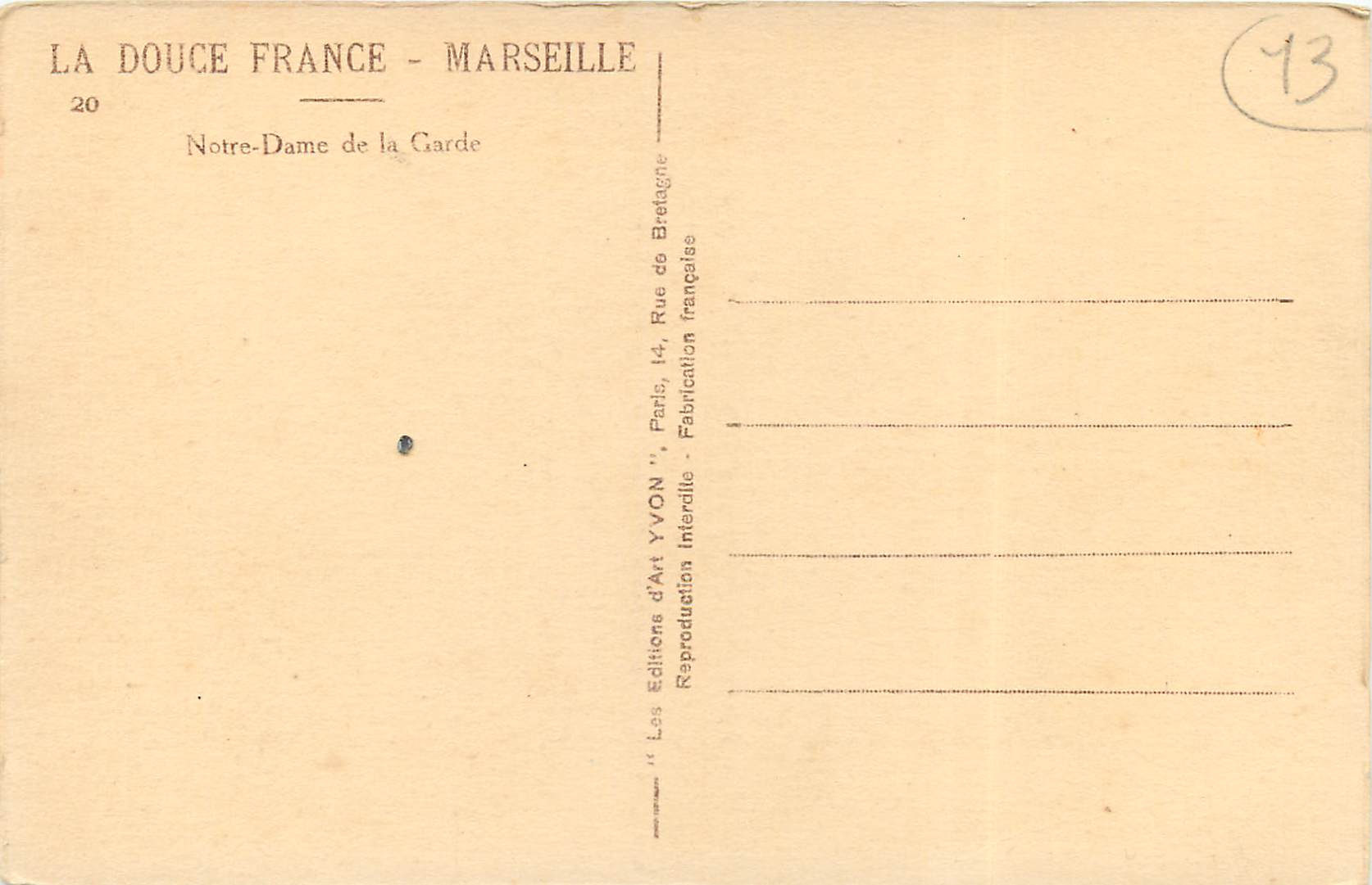 CPA Marseille Notre Dame de la Garde  — Verso