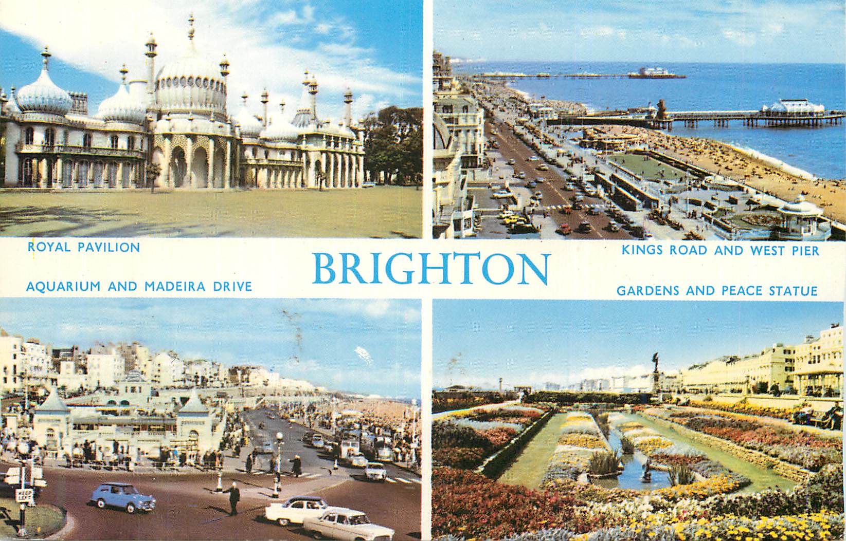 CPM Brighton Royal Pavilion Kings Road and West Pier Aquarium and Madeira Drive Gardens and Peace Statue 