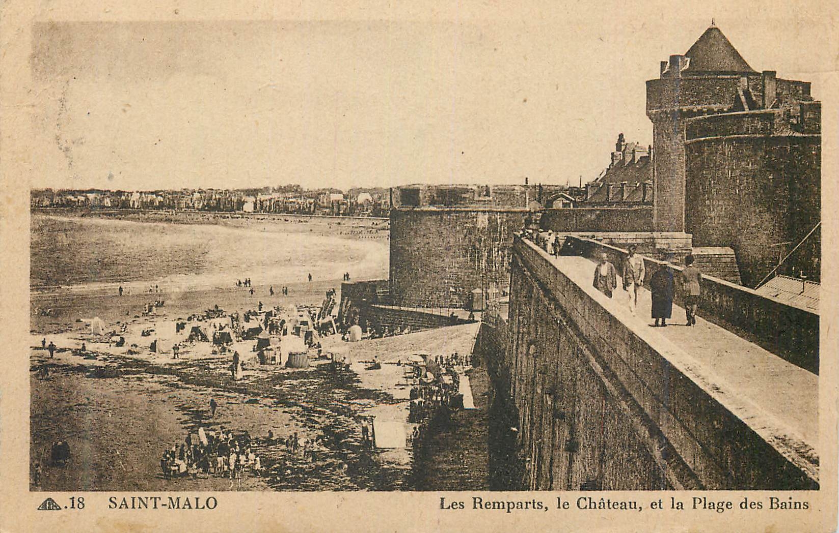 Saint-Malo — I Remparti, il Castello e la Spiaggia dei Bagni — Editore sconosciuto, n° 18